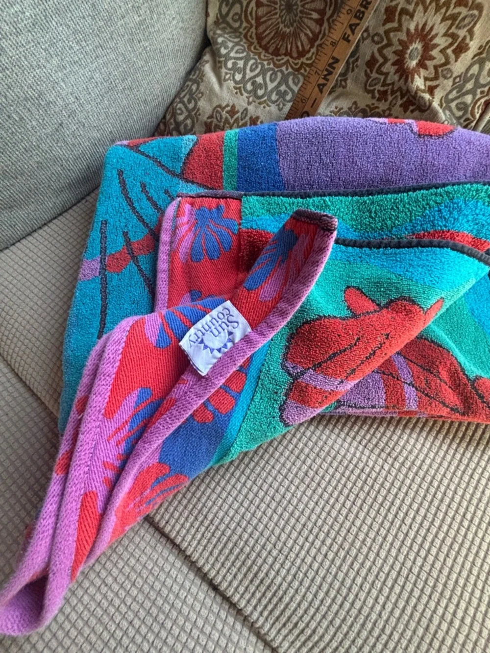 Vintage beach towel sun country retro rainbow seashell towels
